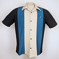 Atomic Mad Men Retro Mod Bowling Shirt by Steady Clothing - Black/Pacific/Stone