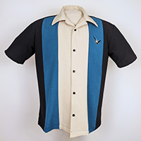 Atomic Mad Men Retro Mod Bowling Shirt by Steady Clothing - Black/Pacific/Stone - SALE