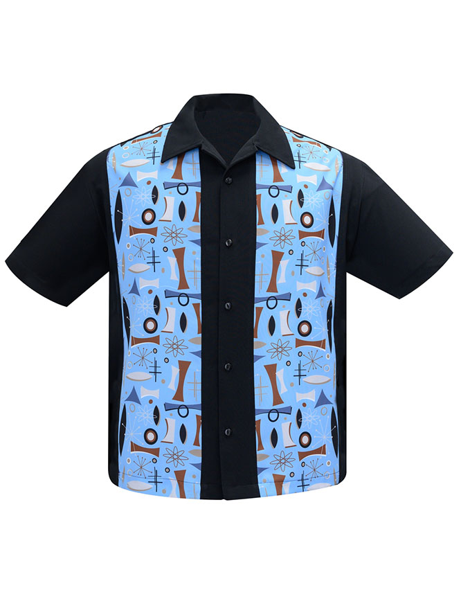 Atomic Dream Panel Shirt by Steady Clothing - Black & Aqua - SALE M only