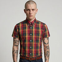Short Sleeve Vintage Button Up By Relco London- Multi Check