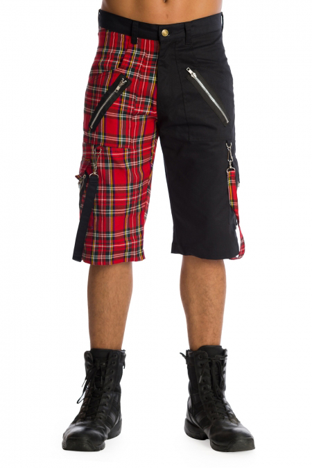 Split Leg Plaid/Black Cotton Blend Bondage Shorts by Banned