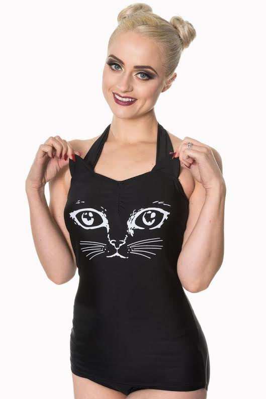 Night Whispers Black Cat One Piece Swimsuit by Banned Clothing - SALE sz XS only