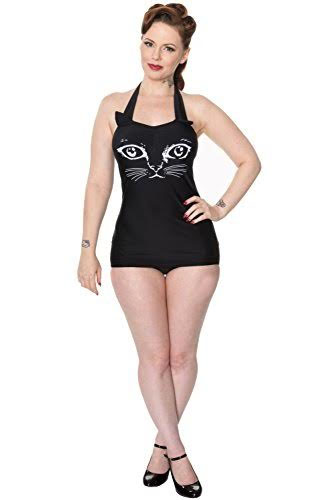 Night Whispers Black Cat One Piece Swimsuit by Banned Clothing - SALE sz XS & M only