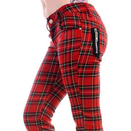 Red Tartan Plaid Skinny Pants by Banned Apparel - Girls Pants