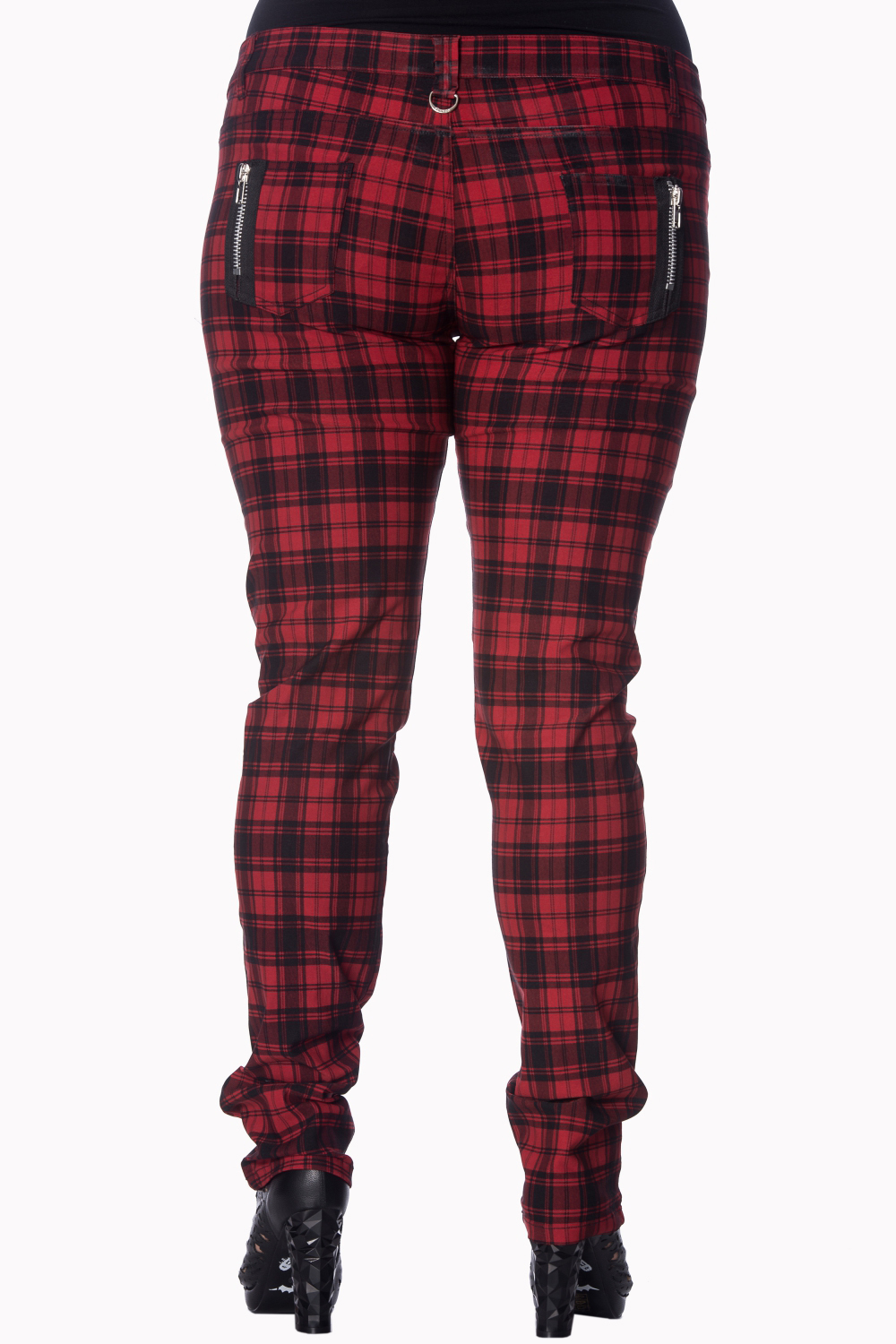 Plus Size Red Checked Skinny Jeans by Banned Apparel