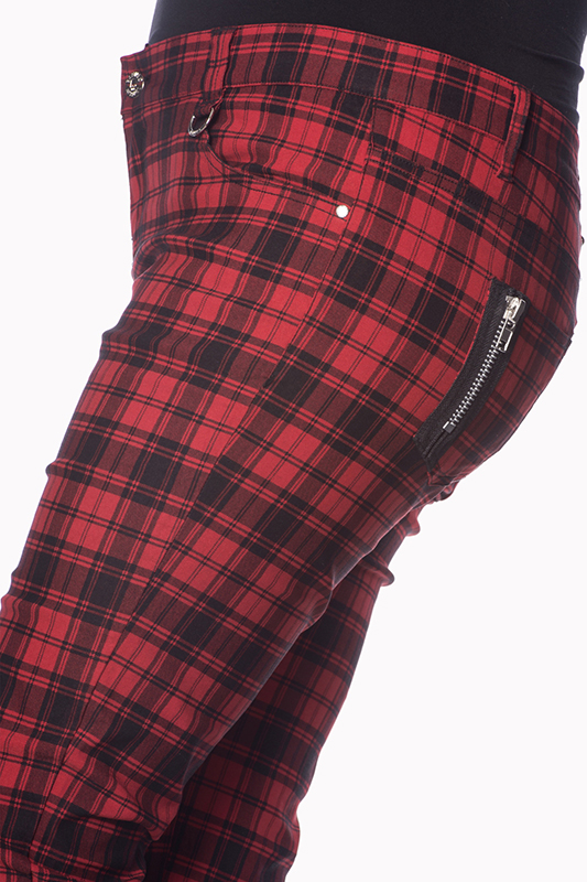 Plus Size Red Checked Skinny Jeans by Banned Apparel