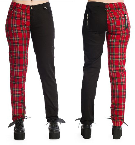 Half the Damage Red Tartan Split Leg Trousers by Banned Alternative SALE