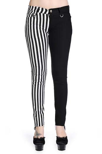 White & Black Striped Split Skinny Jeans by Banned Apparel