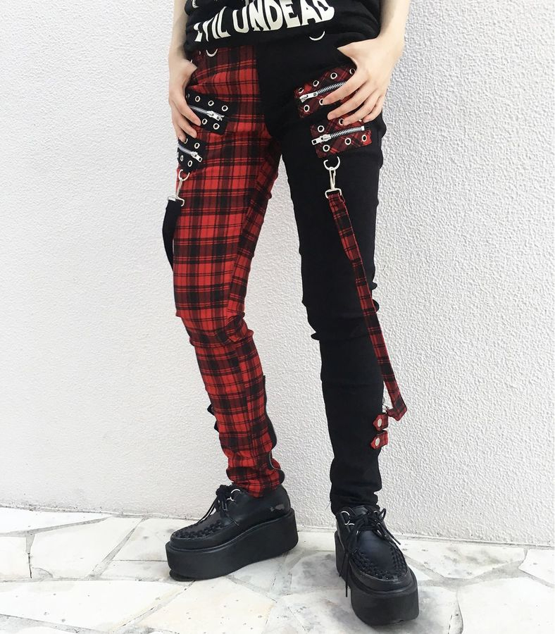 plaid pants black and red