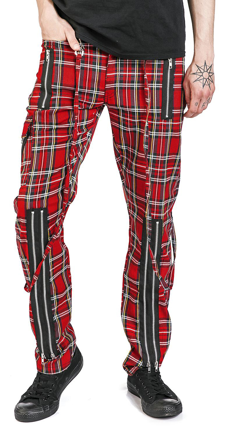 Avengence Red Plaid Cotton Blend Bondage Pants by Banned Apparel