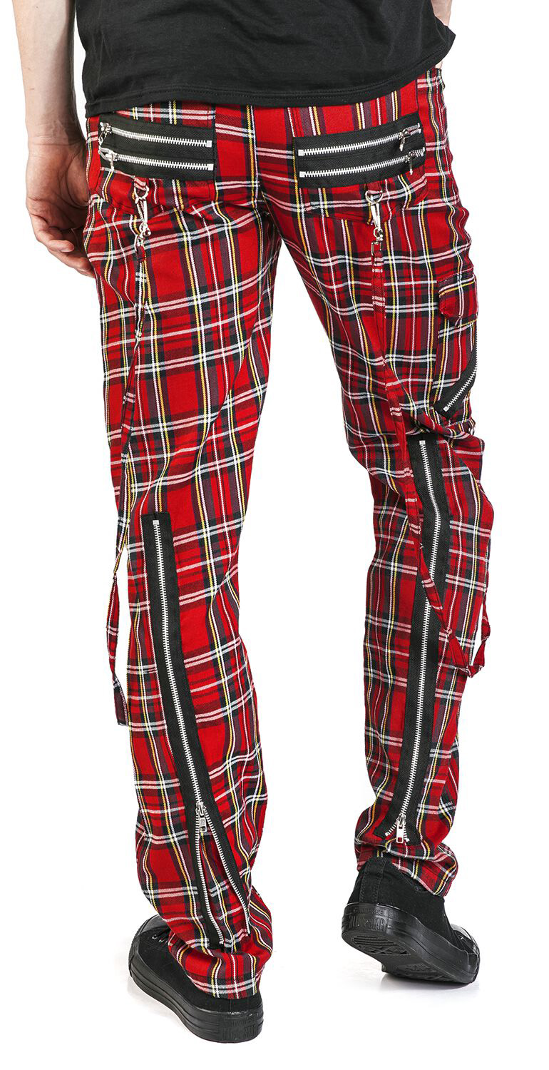 Banned Apparel Red Move On Up Gothic Punk Skinny Jeans Trousers Red Tartan L 