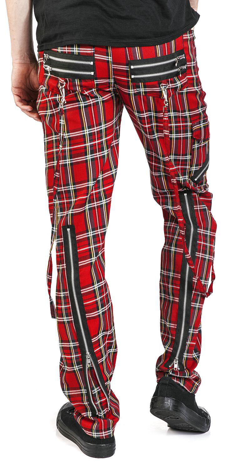 Avengence Red Plaid Cotton Blend Bondage Pants by Banned Apparel