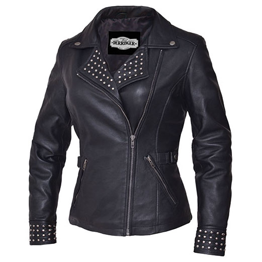Derringer Lambskin Studded Womens Motorcycle Jacket