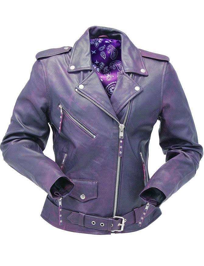 Derringer Lambskin Womens Motorcycle Jacket- Purple