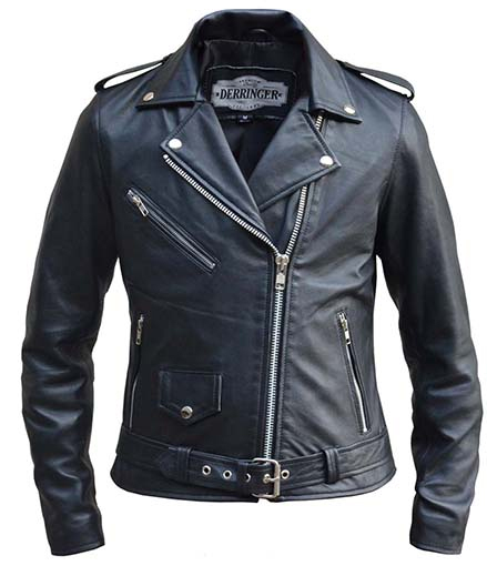 Derringer Lambskin Womens Motorcycle Jacket- Black