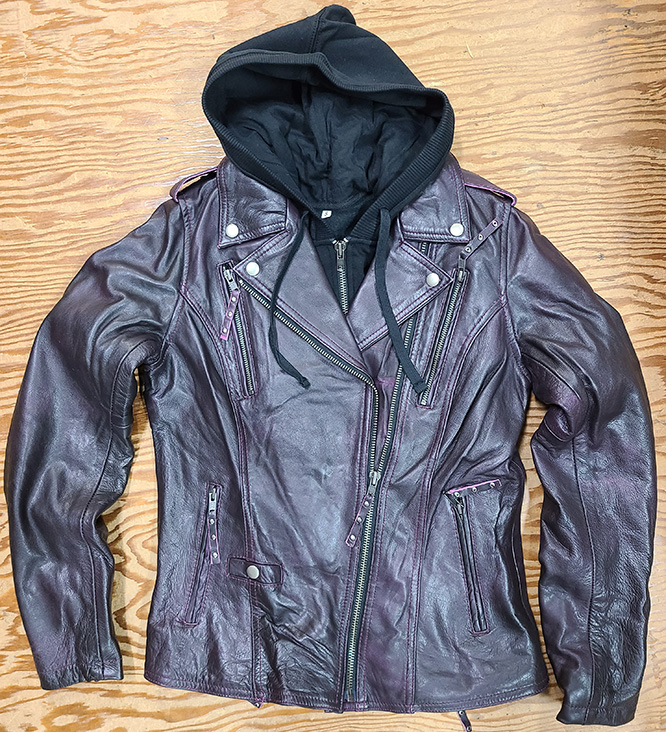 Derringer Lambskin Womens Hooded Motorcycle Jacket With Kevlar- Purple
