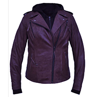 Derringer Lambskin Womens Hooded Motorcycle Jacket With Kevlar- Purple (Sale price!)