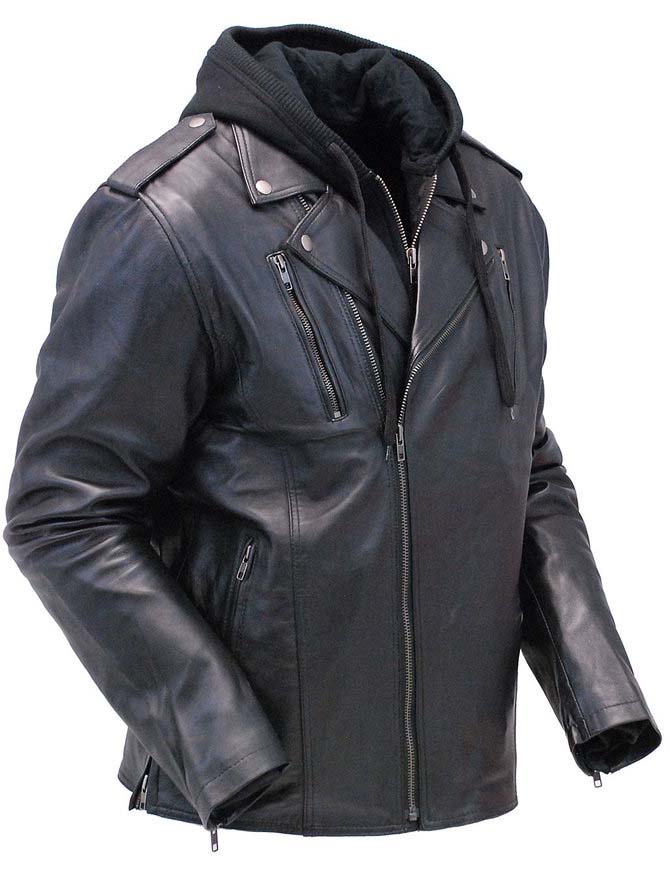 Derringer Lambskin Motorcycle Jacket With Removable Hoodie