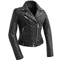 Claudia Womens Studded Lambskin Leather Motorcycle Jacket by First MFG