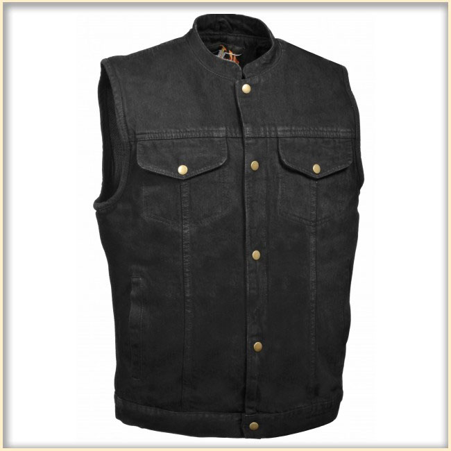 Black Denim Collarless Club Vest by Milwaukee Leather