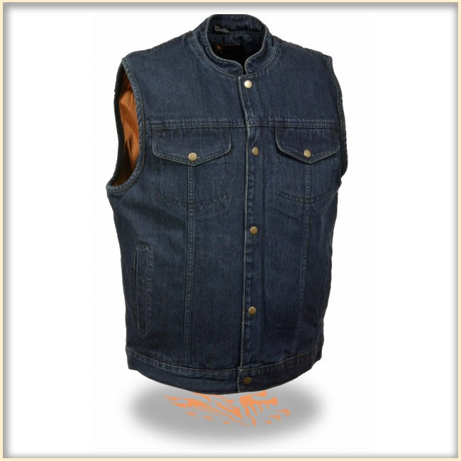 Blue Denim Collarless Club Vest by Milwaukee Leather