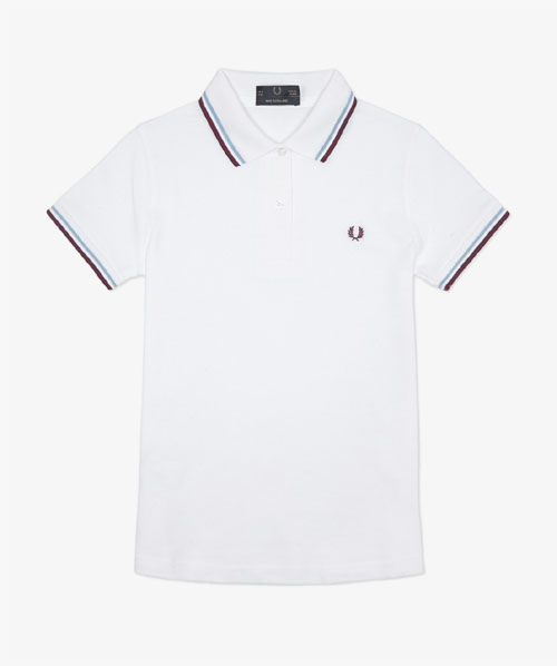 Fred Perry Twin Tipped Girls Polo Shirt- WHITE / MAROON (UK Made ...