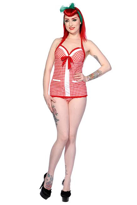 Red & White Gingham Swimsuit by Banned Apparel - SALE XS & S only