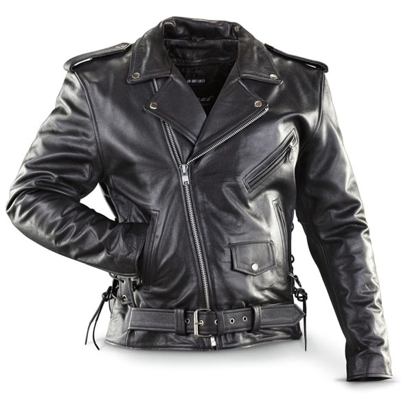 Naked Cowhide (Top Quality) Black Leather Biker Jacket With Side Lacing ...