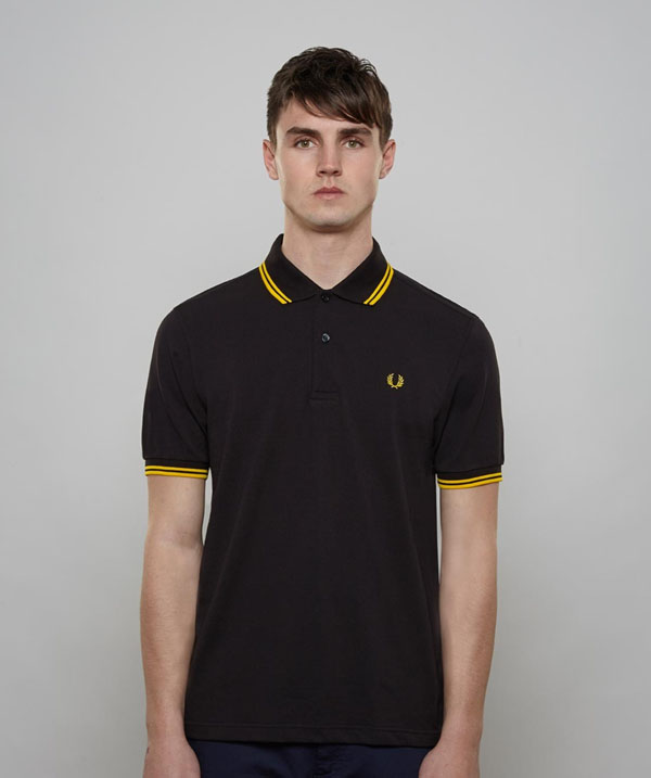 Fred Perry Classic Fit Twin Tipped Polo Shirt- BLACK / YELLOW (Sale price!)