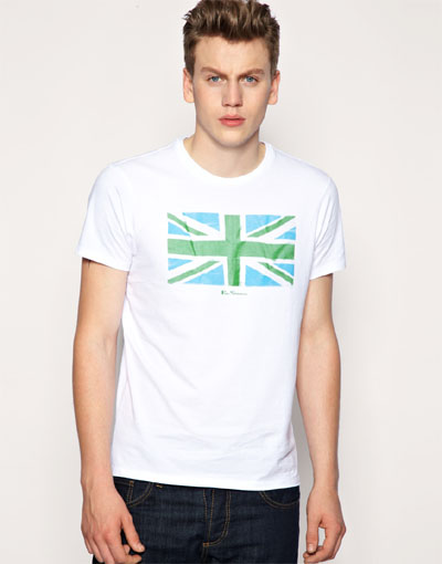 Union Jack On A Slim Fit Guys Shirt by Ben Sherman- WHITE (Sale price!)