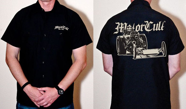 Drag Worx on a black short sleeve work shirt by Motorcult - SALE sz S only