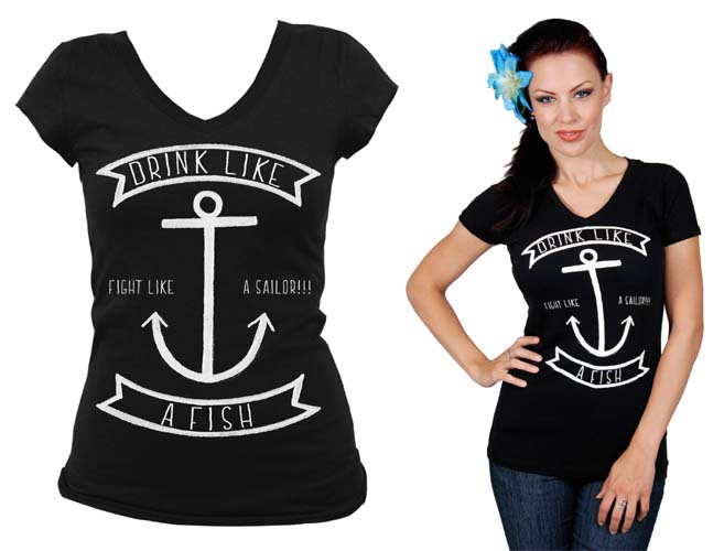 Drink Like a Fish girls V Neck Shirt by Steady Clothing - SALE sz M only