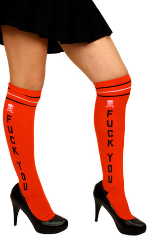Over The Knee Girls Socks by Sourpuss- Fuck You in Red - SALE
