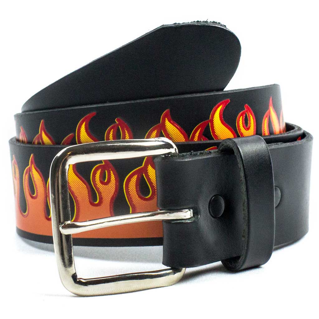 Red Flame on a Black Leather Belt