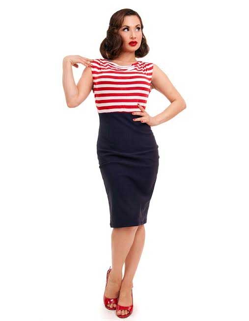 Sally Wiggle Dress By Steady Clothing - Navy/Red - SALE - Plus Size Only