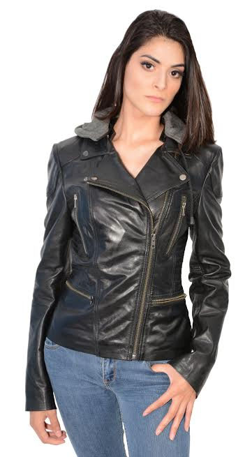 Ladies Lamb Skin Hooded Motorcycle Jacket by Event Leather