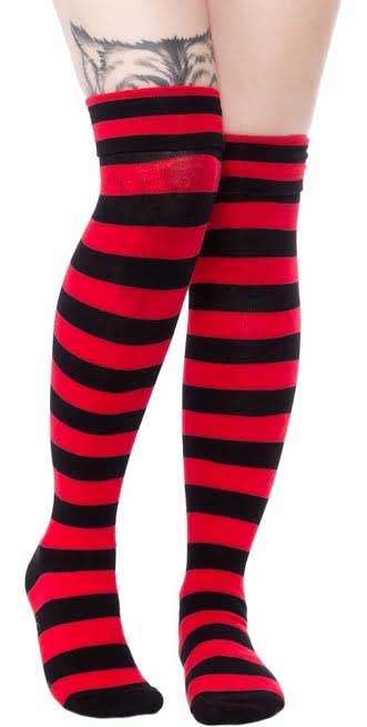 Foldover Socks by Sourpuss - in black/red stripes