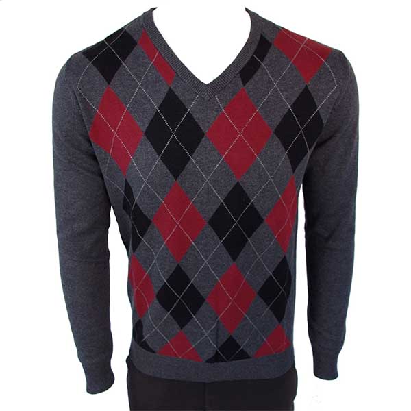 Argyle V-Neck Sweater in MAROON by Warrior Clothing
