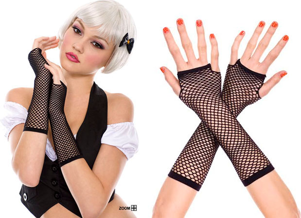 Fingerless Fishnet Arm Warmer Gloves in black