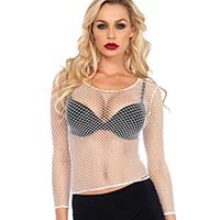 Fishnet Lycra Industrial Long Sleeve Fishnet Top - White
