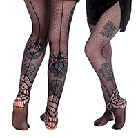 Black Backseam Fishnets with Cobweb & Spider Print by Banned Alternative