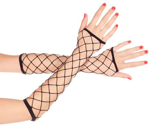 Diamond Net Fingerless Armwarmer Gloves in black