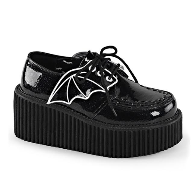 Black Glitter Bat Wing Creeper by Demonia Footwear - sz 7 only