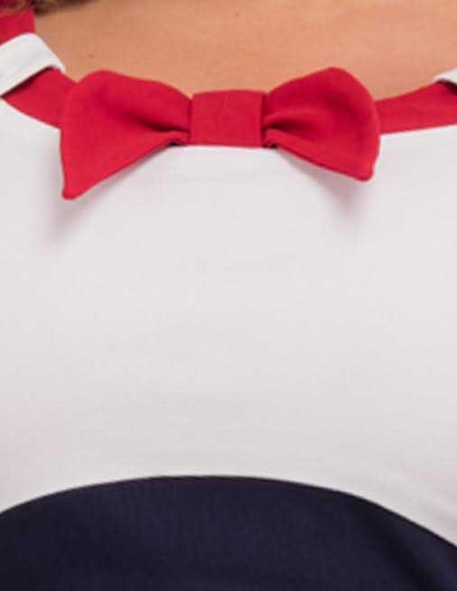 Katy High Waisted Bow Dress By Steady Clothing - Red Bow w White Top & Navy Bottom - SALE sz 4X only