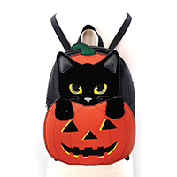Furry Black Cat & Pumpkin Mini Backpack by Comeco 