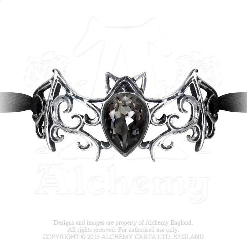 Viennese Nights Ribbon Pewter Bat Bracelet -by Alchemy England 1977