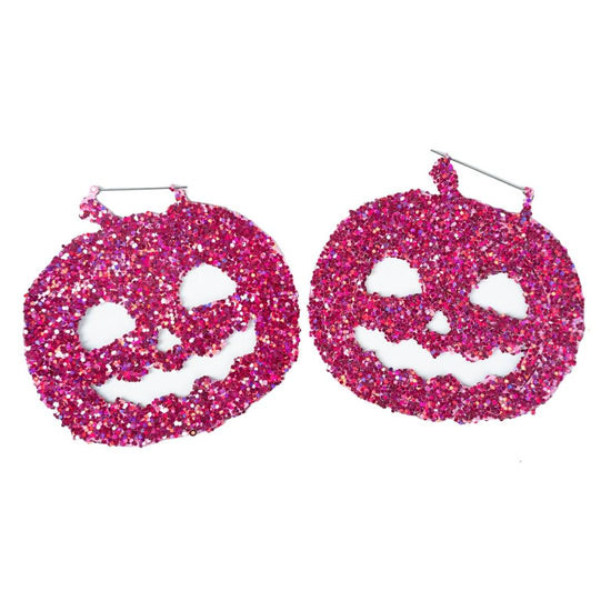 Pink Glitter Pumpklin Plug Friendly Black Oversized Hoop Earrings by Too Fast