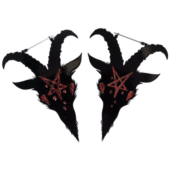 Red Pentagram Black Phillip Plug Friendly Black Oversized Hoop Earrings by Too Fast