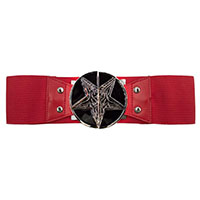 Wide Elastic Retro Belt by Kreepsville  666 -  Goat Head on Red