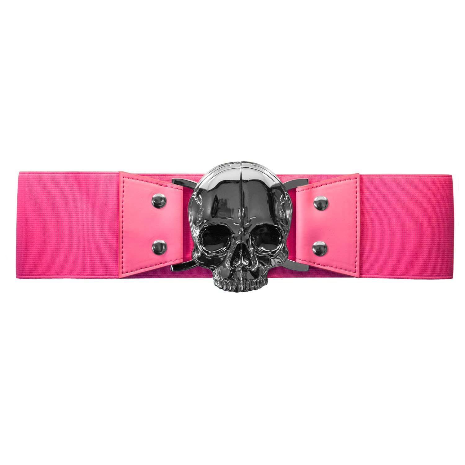 Wide Elastic Retro Belt by Kreepsville  666 -  Pink Skull - SALE S/M only